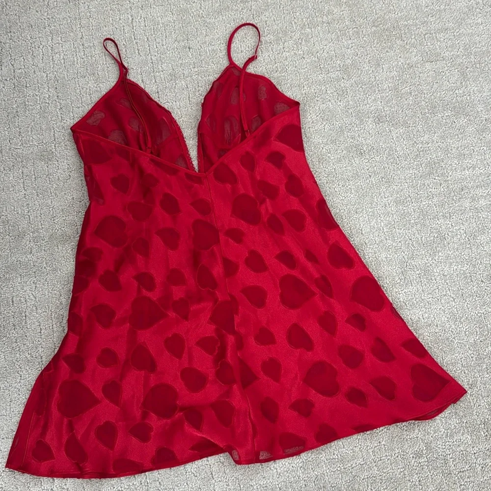 Frederick’s of Hollywood hearts lace red chemise teddy lingerie dress mini